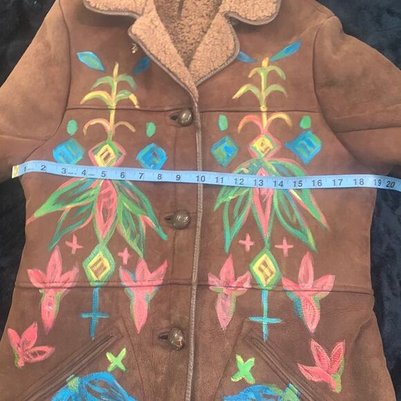 Unique VINTAGE 80's HANDPAINTED SHEEPSKIN SHEARLING Jacket from U.K. - Picture 7 of 10